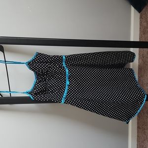 50’s dress, black and white polka dot with teal blue details, emo goth dress